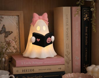 3D Printed Ghost Reading Light – Halloween Bookshelf Decor, Cozy Bookish Accessory