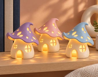 Leaf Mushroom Night Light, 3D Printed Fairy Cottage Night Light, Botanical Bedroom Decor, Nursery Lamp, 10 Color Options
