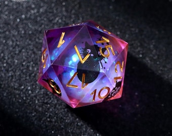 Conjunto de dados Black Cat - Dados de resina com borda afiada feitos à mão, RPG, Dungeons and Dragons, presentes DND, presente para jogadores, dados com núcleo líquido
