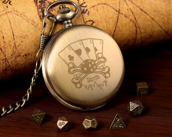 Engraved Pocket Watch Dice Tray - Roman Style Pocket watch Shell, Metal Dice Set, Pocket Watch Case, Dnd Dice Set