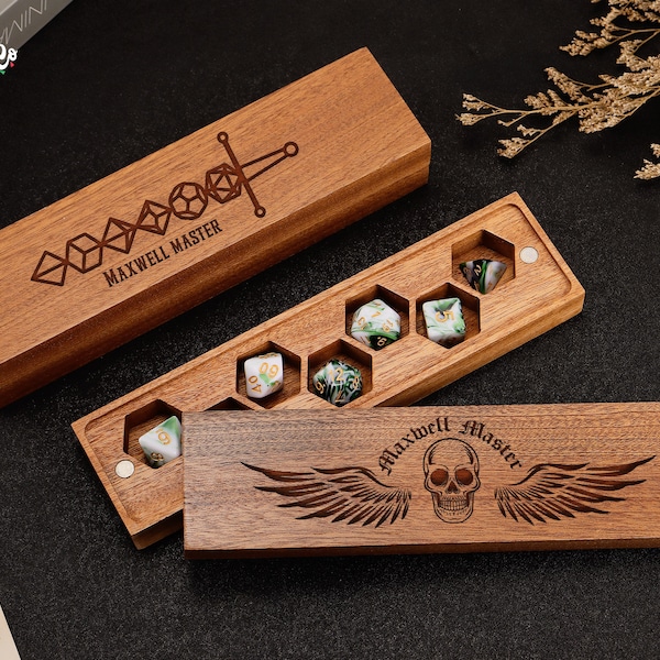Scatola per dadi in legno personalizzata - Regali Dnd incisi, Scatola per riporre i dadi, Cassa porta dadi in legno, Porta dadi, Cassaforte per dadi fatta a mano