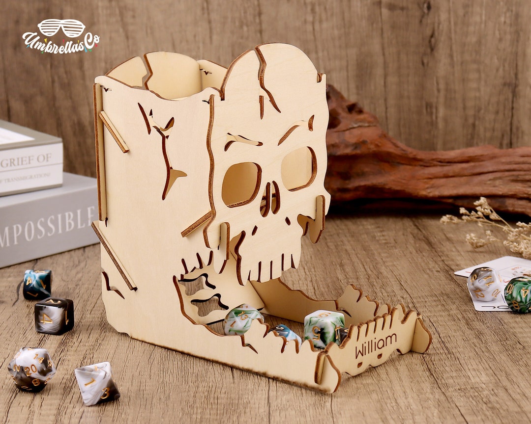 Custom Dice Tower Wood Board Game Dice Tower Skull Dice Etsy