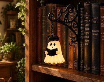 Reading Ghost Lamp – Halloween Bookshelf Decor, Spooky Library Accent, Book Lover Gift