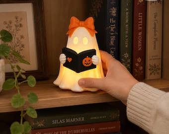 Ghost Reading Book - 3D Printed Bookshelf Decor, Bookshelf Decor, Cute Ghost Tealight Figurine, Book Lover Gifts, Halloween Decor