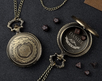 Custom Pocket Watch Dice Tray - Roman Style Pocket Watch Shell, Metal Dice Set, Dnd Dice, Pocket Watch Case