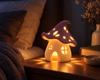 3D Printed Mushroom Cottage Lamp, Fairycore Night Light, Cozy Desk Decor