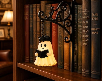 3D Printed Ghost Library Decor - Gift for Book Lovers, Ghost Reading Book, Halloween Decor