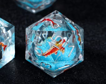Juego de dados Koi Liquid Core - Dados de resina hechos a mano con bordes afilados, ideales para juegos de rol, Dungeons & Dragons y D&D. Regalo perfecto para gamers.