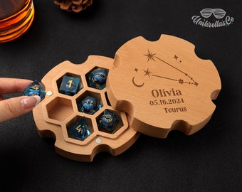 Engraved Zodiac Star Map Hexagonal Dice Box - Personalized  Zodiac Horoscope Gift, Dice Gifts for Her, D&D Game Dice Box