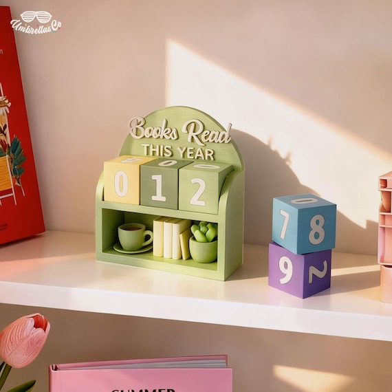 Charming 3D-Printed Bookshelf Counter - Track Your Reading Journey in Style, Books Read This Year, Book Lovers Gift, Bookshelf Decor