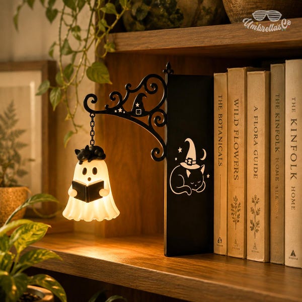 Halloween Bookshelf Lamp - Reading Nook Decor, Spooky Bookshelf, Cozy Library, Ghost Bookshelf Lamp, Book Lover Gifts