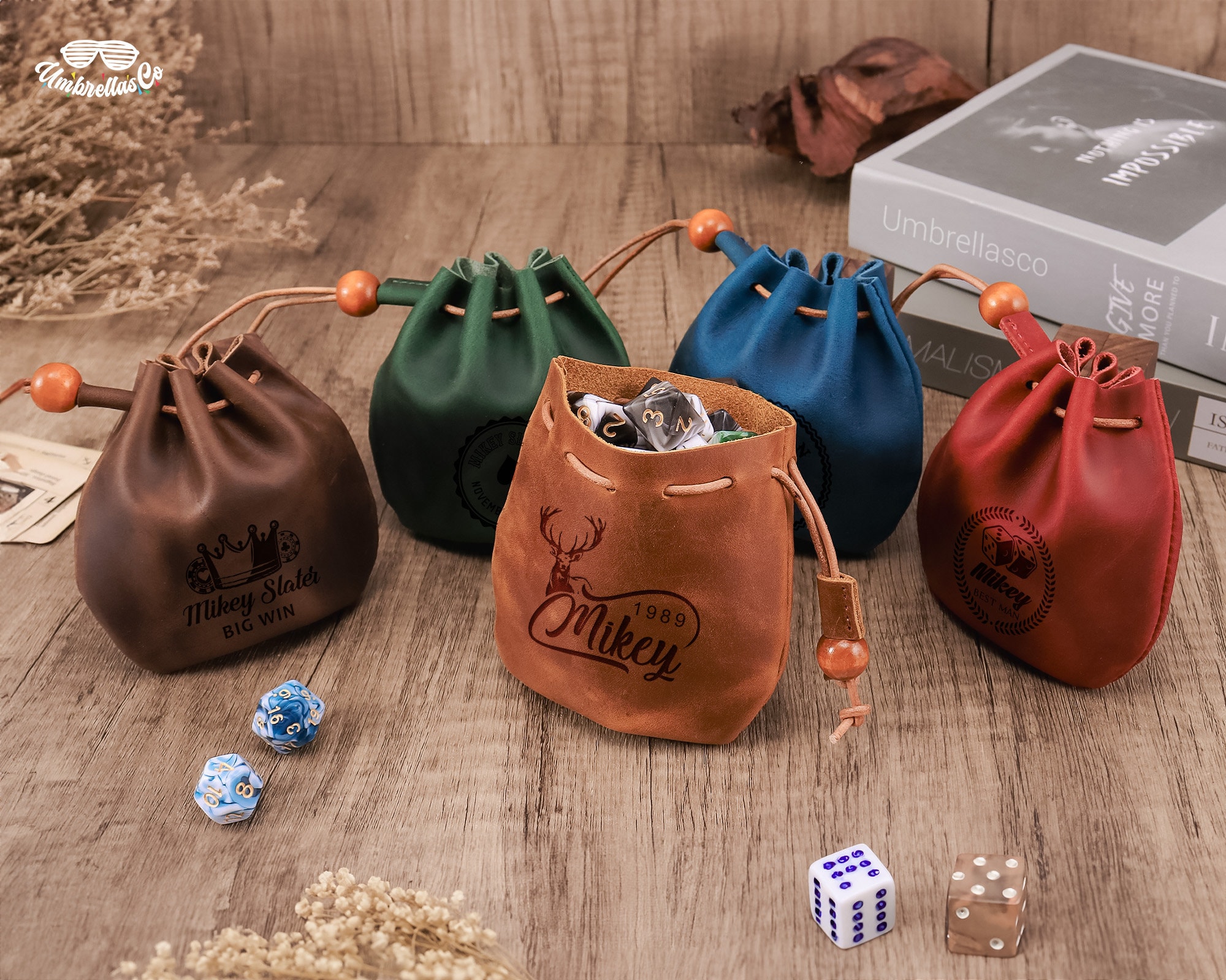 Custom Leather Dice Bag - Dungeons & Dragons Dice Bags, Table Top Gaming Board Games, Engraved Leather Dice Storage Bag, Pocket Dice Bag