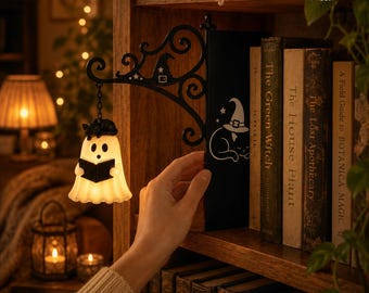 3D Printed Ghost Library Decor - Ghost Lamp, Gift for Book Lovers, Ghost Reading Book, Cozy Bookish Accessory, Halloween Decor