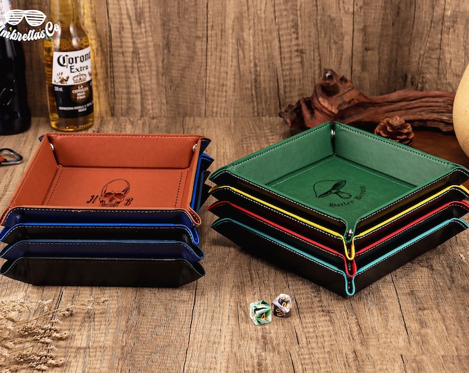 Custom Engraved Dice Tray - Table Top Gaming Board Games, Engraved Leather Valet Tray, Gaming Tray, Dice Rolling Tray, Decorative Trays