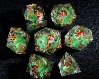 Fairy Forest Mushroom Dice Set, Handmade Sharp Edge Resin Dice