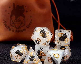 Conjunto de dados de resina Black Cat - Bolsa de dados personalizada, presentes DND, conjunto de dados de resina, conjunto de dados DND, presentes exclusivos para jogos, presentes nerds