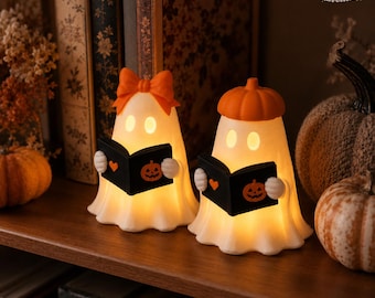 3D Printed Ghost Decor - Ghost Reading Book, Gift for Book Lovers, Bookshelf Decor, Cozy Bookish Accessory, Cozy Tealight Figurine