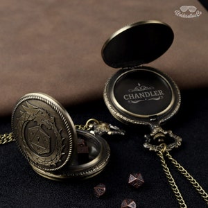 Bandeja de dados de relógio de bolso personalizada - concha de relógio de bolso estilo romano, conjunto de dados de metal, caixa de relógio de bolso, dados DND