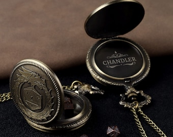 Custom Pocket Watch Dice Tray - Roman Style Pocket Watch Shell, Metal Dice Set, Pocket Watch Case, Dnd Dice, Gift for DM