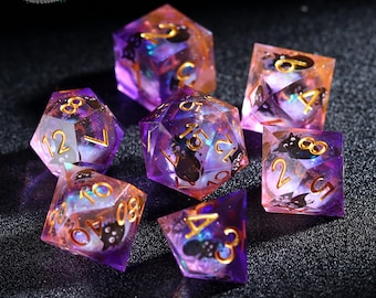 Black Cat Resin Dice Set - Custom Dice Bag, DND Gifts, Liquid Core Dice, Dnd Dice Set, Unique Gaming Gifts, Nerdy Gifts