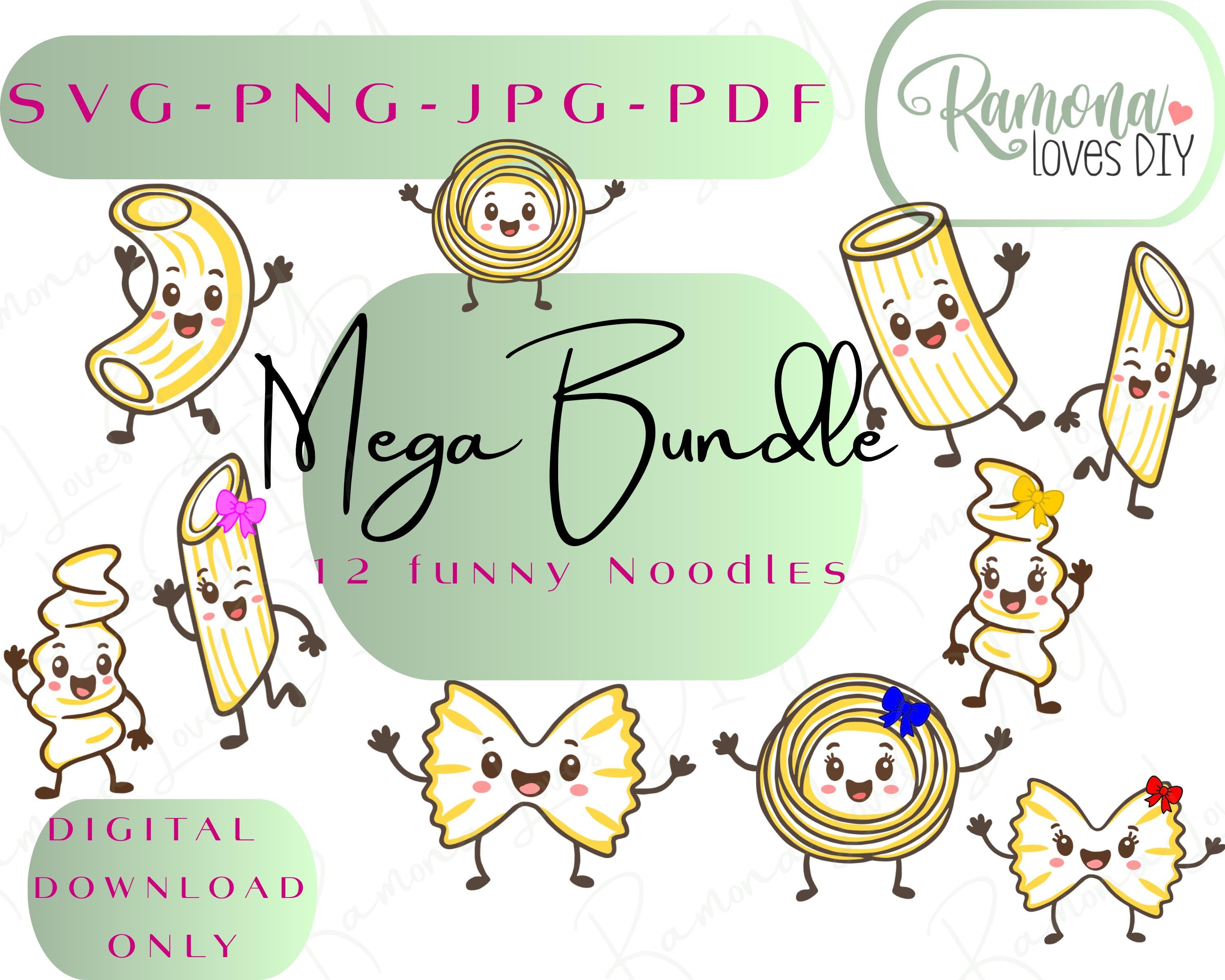 Basic Pasta Svg Cute Pasta SVG Bundle | 12 Funny Noodles | Italian Kawaii Food Clipart ...