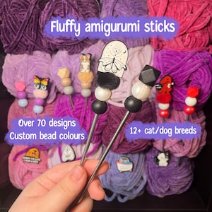 Fluffy amigurumi sticks for crochet , crochet dog amistix set, fluffy amistix, cute crochet sticks, cat crochet tools, present crochet gift