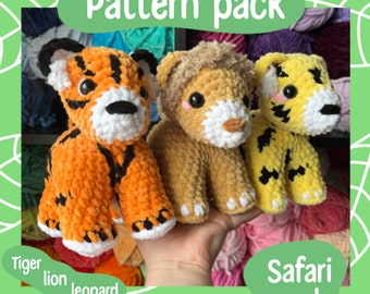 Gehaakt patroon safaridieren: leeuw, tijger, luipaard (digitale download)
