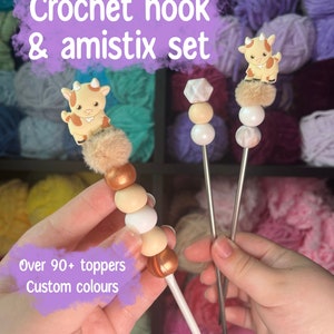 Fluffy amigurumi sticks and crochet hook set, crochet dog amistic set, fluffy amisticks, custom crochet hook ergonomic, present crochet gift