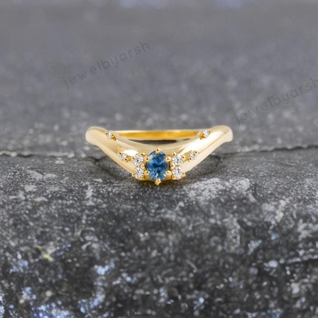Dainty Blue Topaz & CZ Diamond Ring, 3mm Lab Created Blue Topaz, Gold Micron Plated 925 Sterling Silver, Minimalist Ring