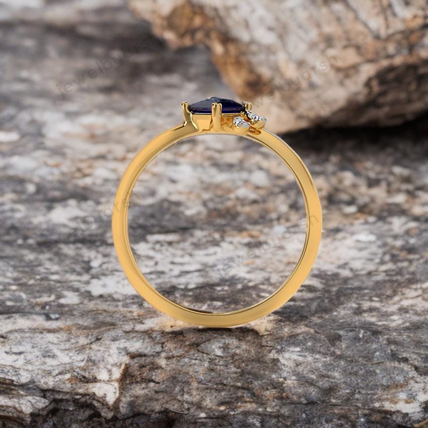 Princess Cut Blue Sapphire Ring | 14K Yellow Gold Sapphire Engagement Ring | Minimalist Fine Jewelry, Diamond Ring, Classic Engagement Ring