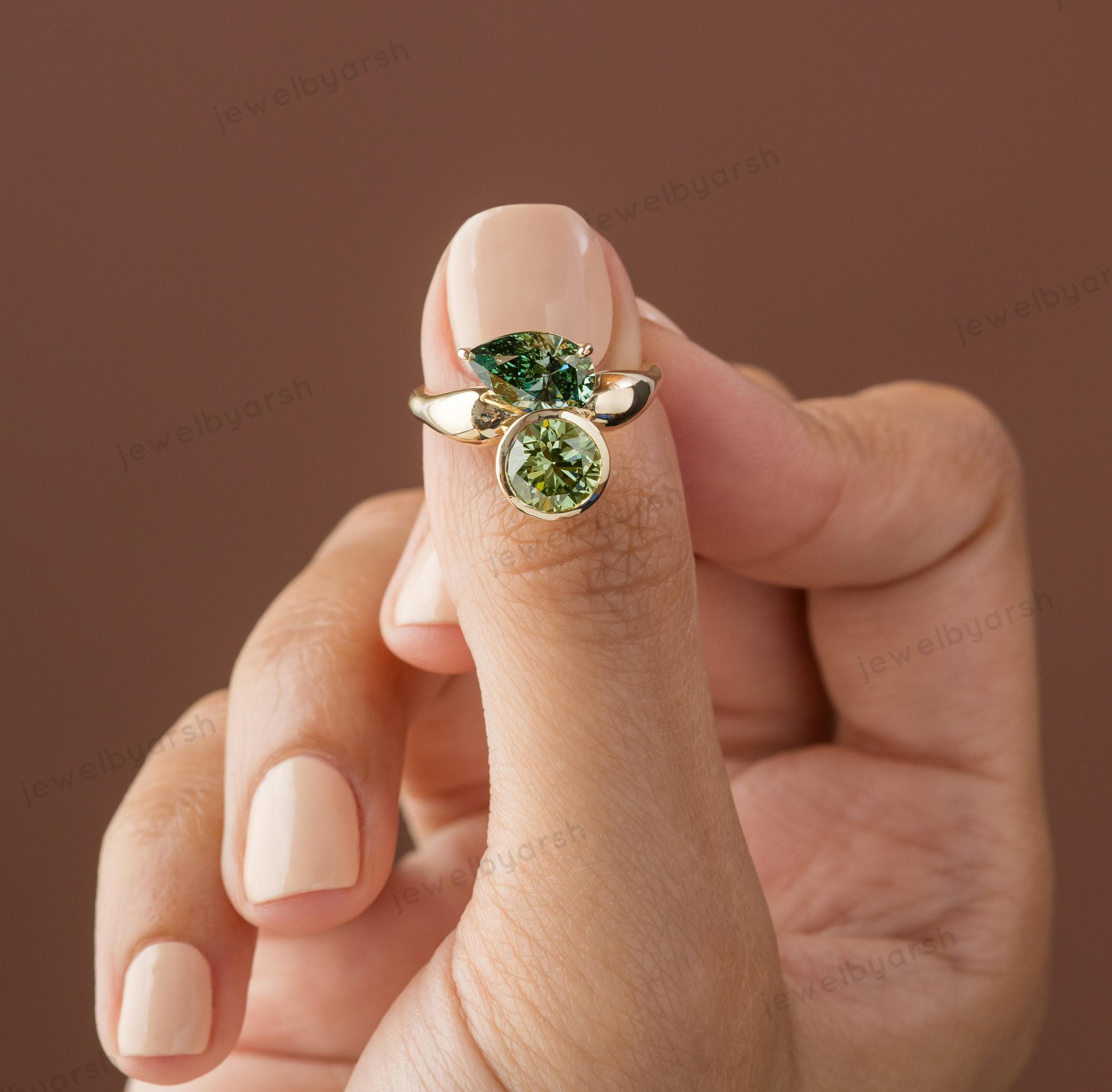 Modern Peridot Toi Et Moi Ring: 18K Solid Gold Promise Ring
