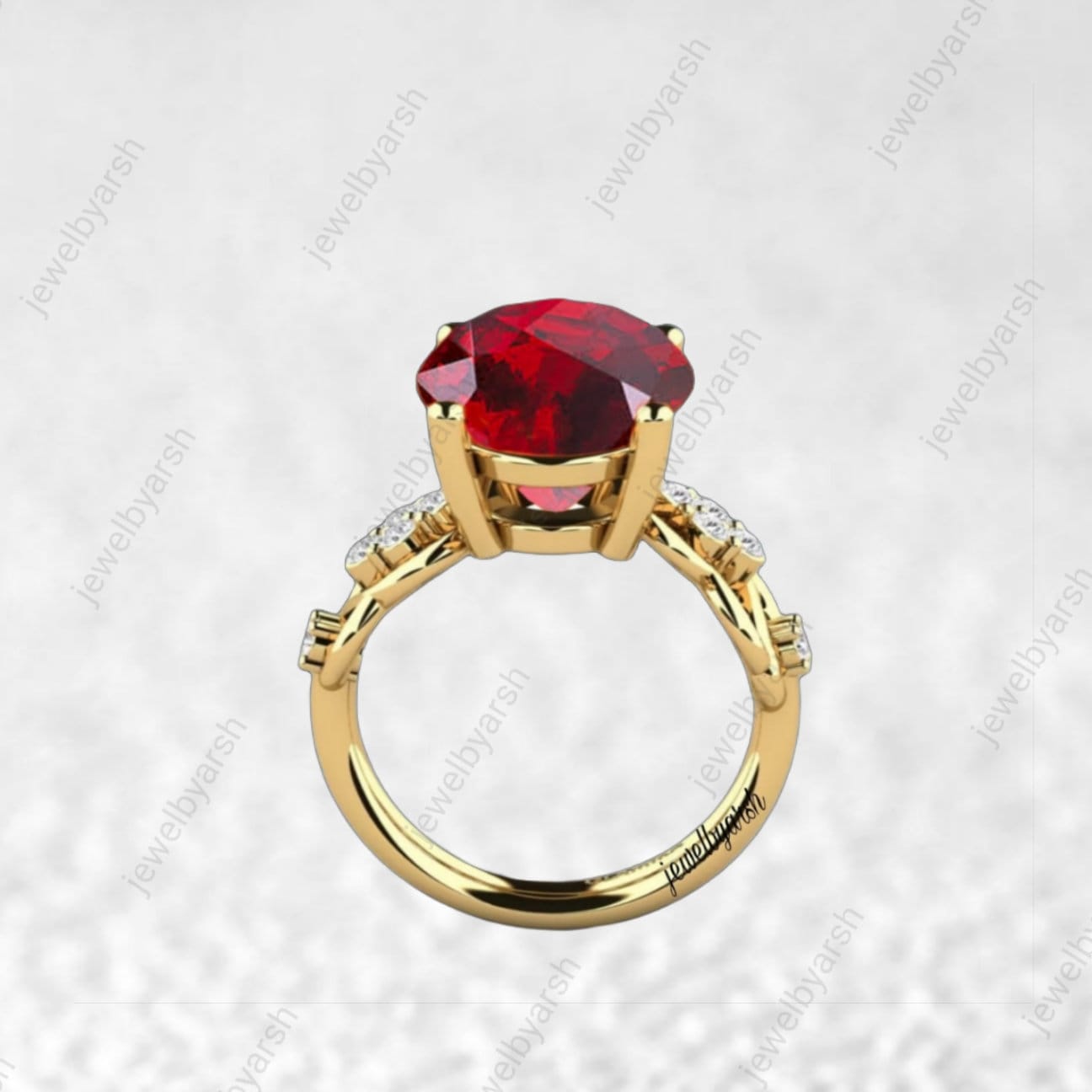 Oval Ruby Ring In Gold Plated 925 Sterling Silver, 1ct Lab Created Ruby, CZ Diamond Accent