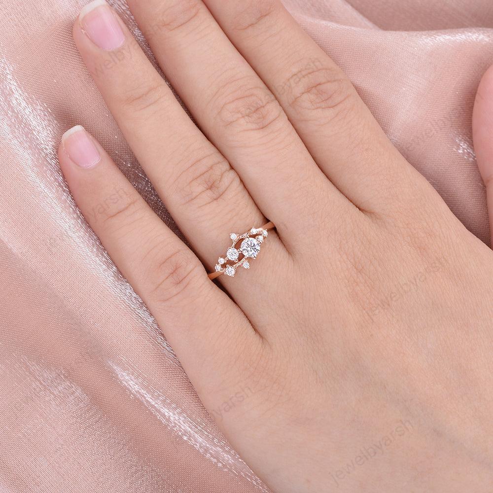 Round Moissanite Wedding Ring, 925 Sterling Silver Fashion Ring, Dainty Promise Ring, Spaced Gemstone Ring