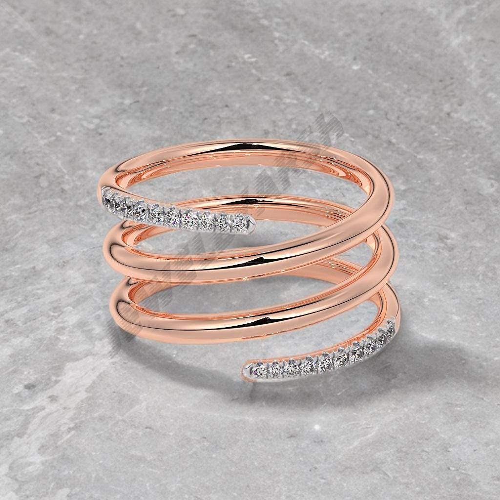 Spiral Diamond Ring â€“ Open Adjustable Ring With Diamonds On Both Ends, Minimalist Gold Spiral Ring, Modern Handmade Jewelry