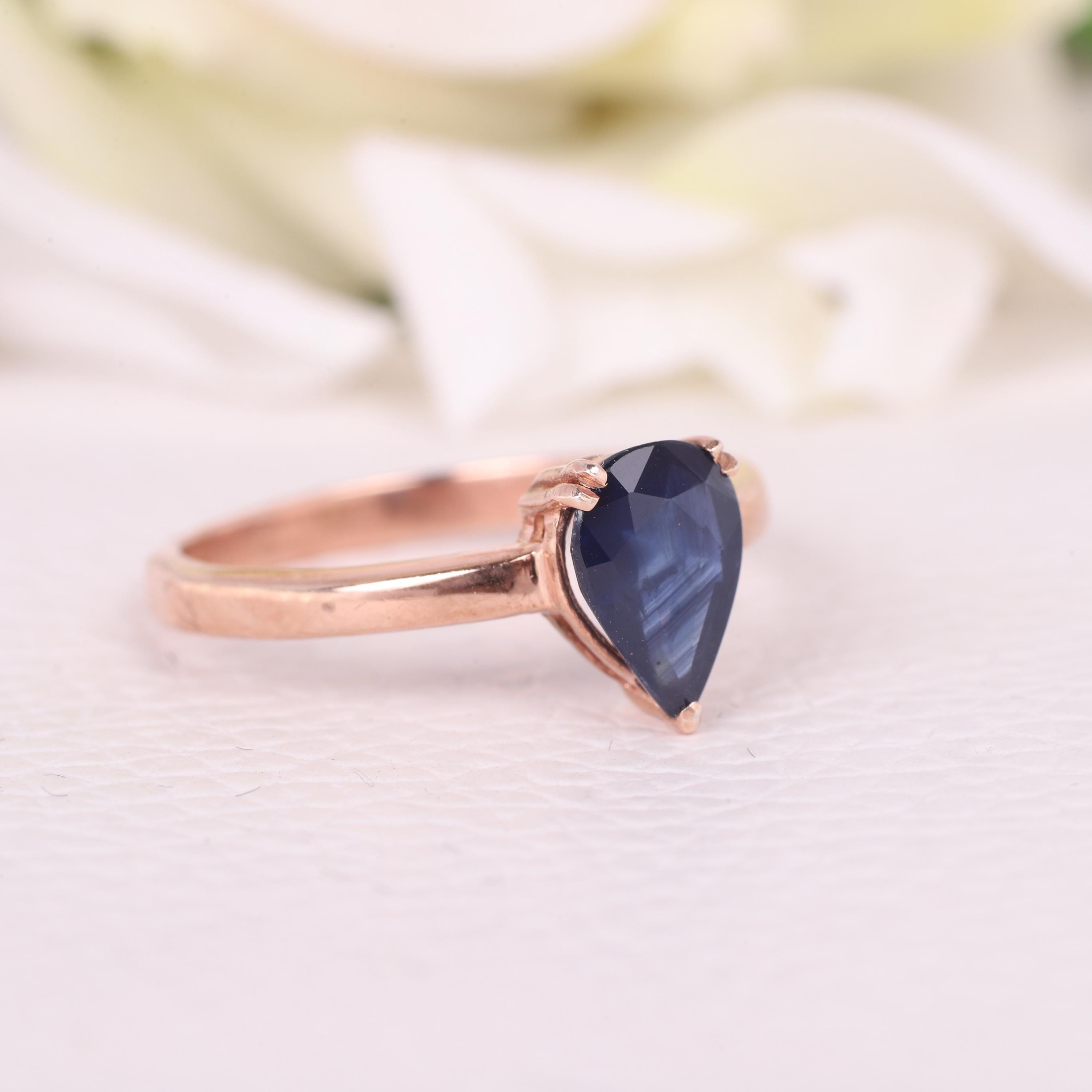 Pear Blue Sapphire Sterling Silver Ring â€¢ Teardrop Handmade Jewelry