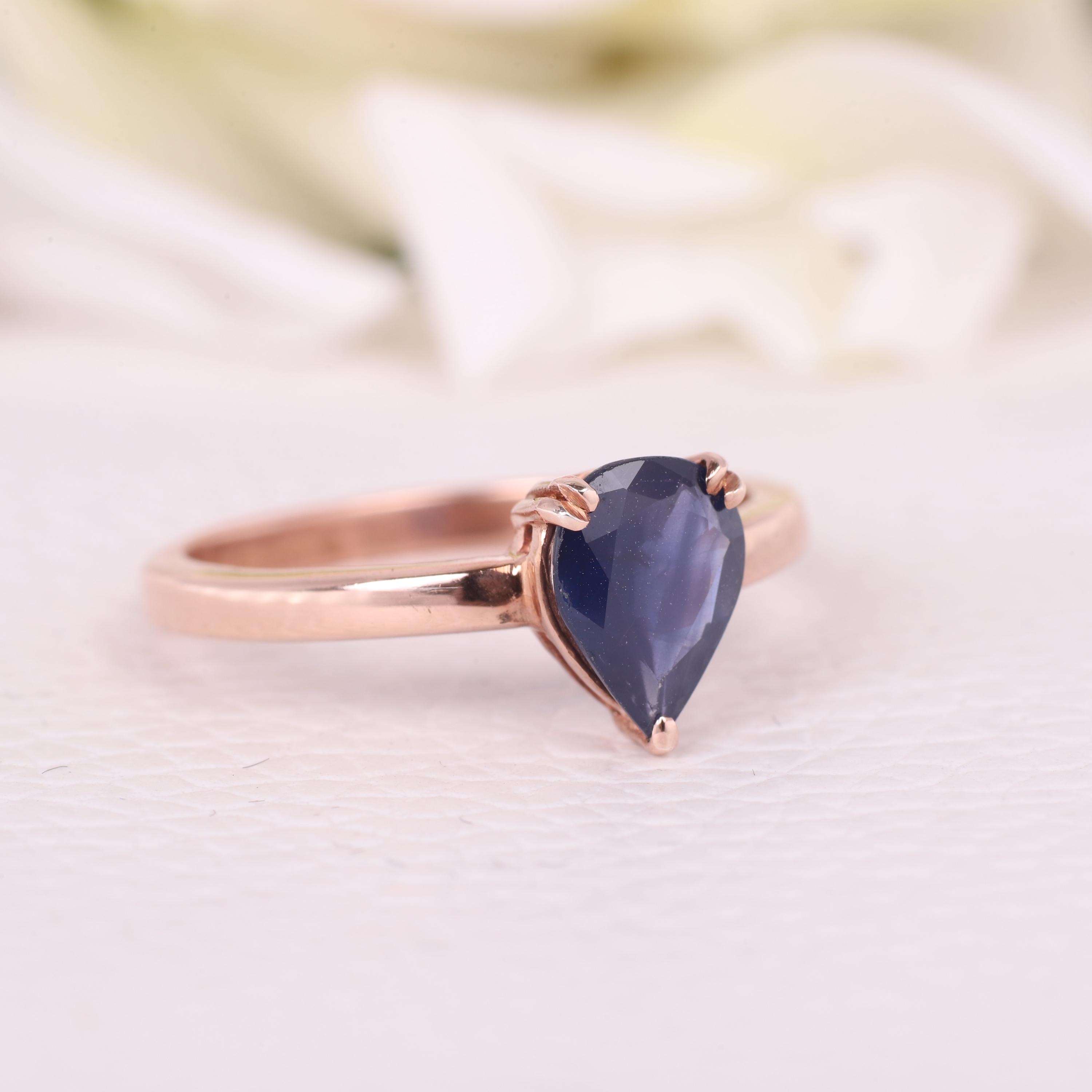 Pear Blue Sapphire Sterling Silver Ring â€¢ Teardrop Handmade Jewelry