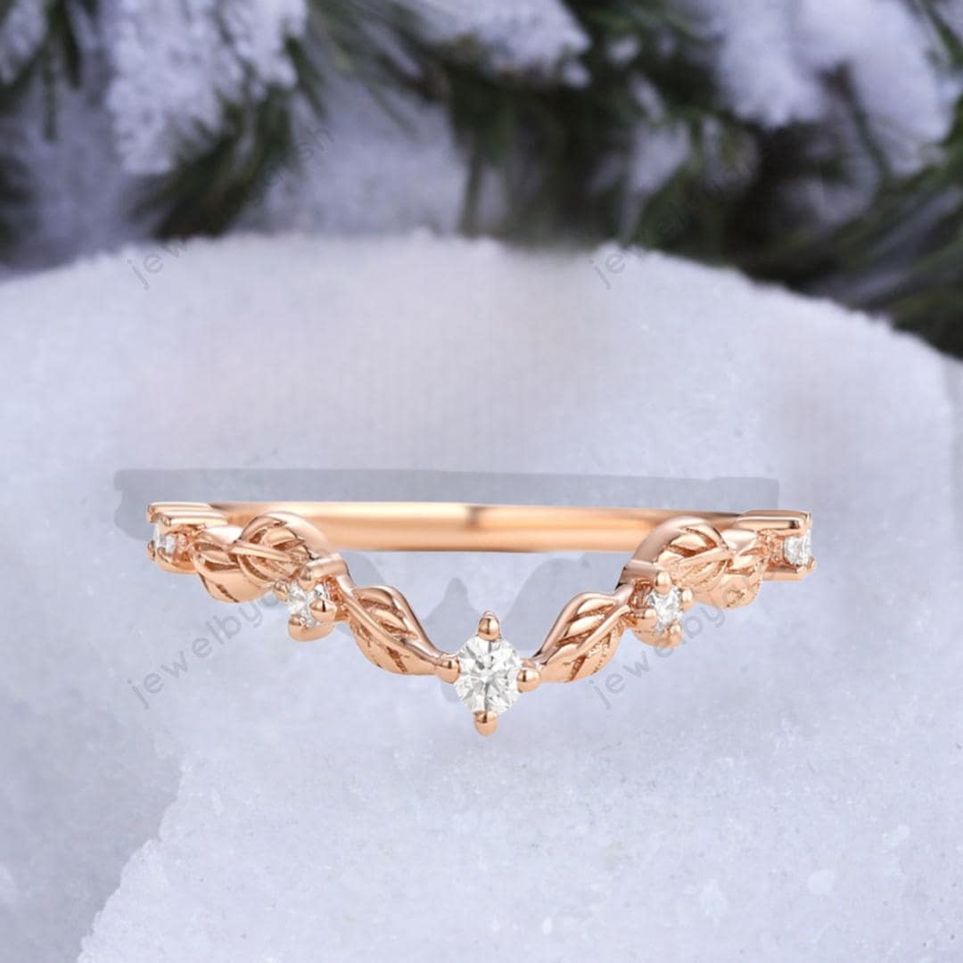 Round Moissanite Leaf Design Ring â€¢ Handmade Nature Inspired UK Jewelry â€¢ Elegant Gift For Women, Romantic Nature Inspired Jewelry For Her