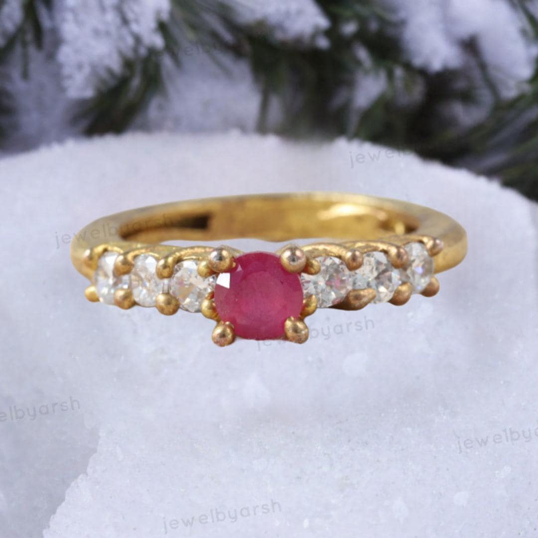 Silver Jewelry | Handmade Jewelry | Ruby Ring | CZ Diamond Ring | Anniversary Ring | Promise Ring