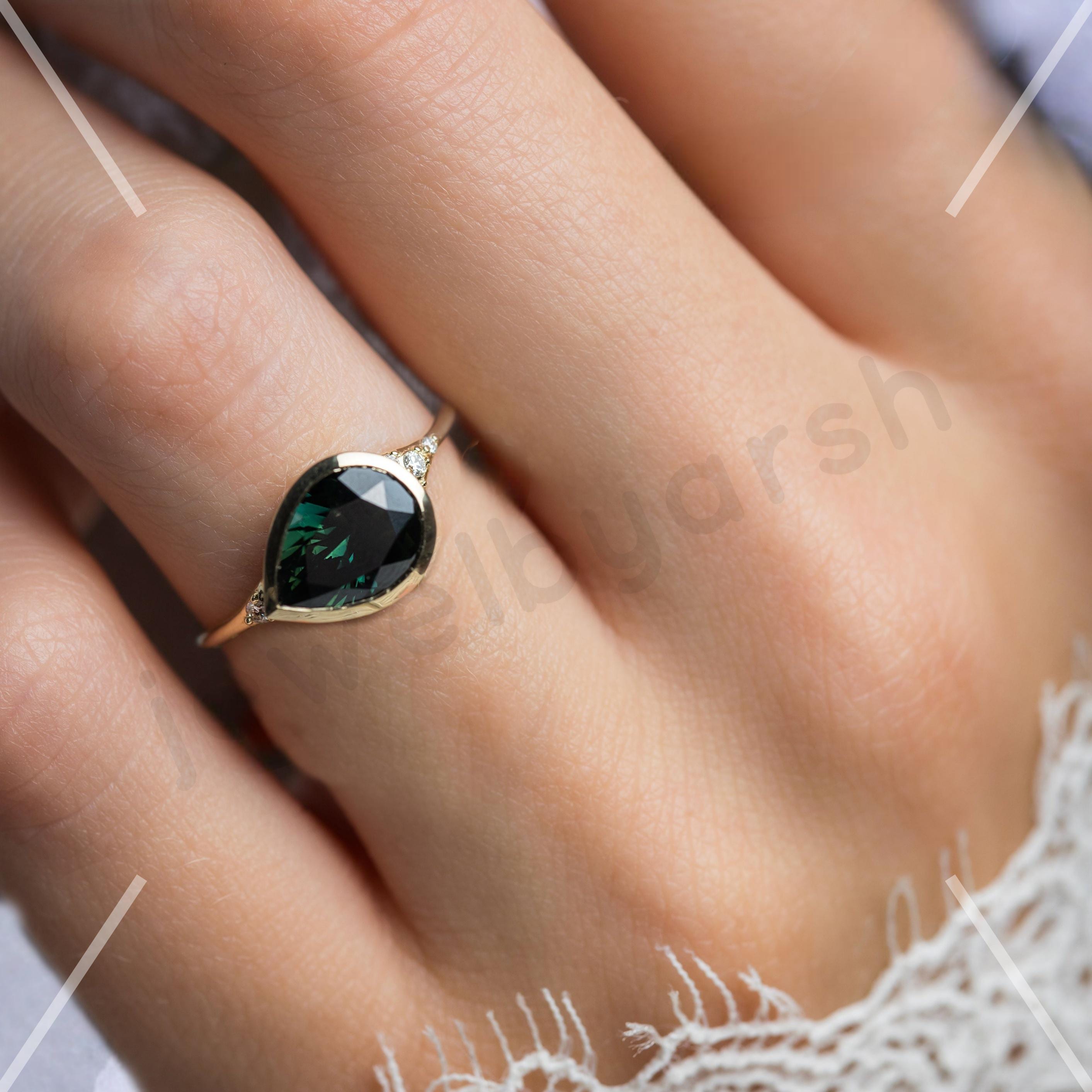 Pear Green Sapphire Ring â€¢ Teardrop Sterling Silver Handmade Jewelry