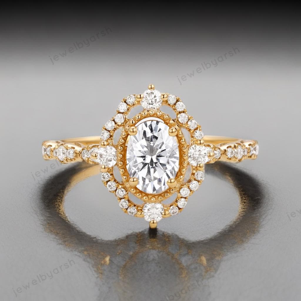 Halo Moissanite Ring, Round 5mm Moissanite Engagement Ring, Modern Wedding Ring, CZ Diamond Halo Ring, 925 Sterling Silver Jewelry