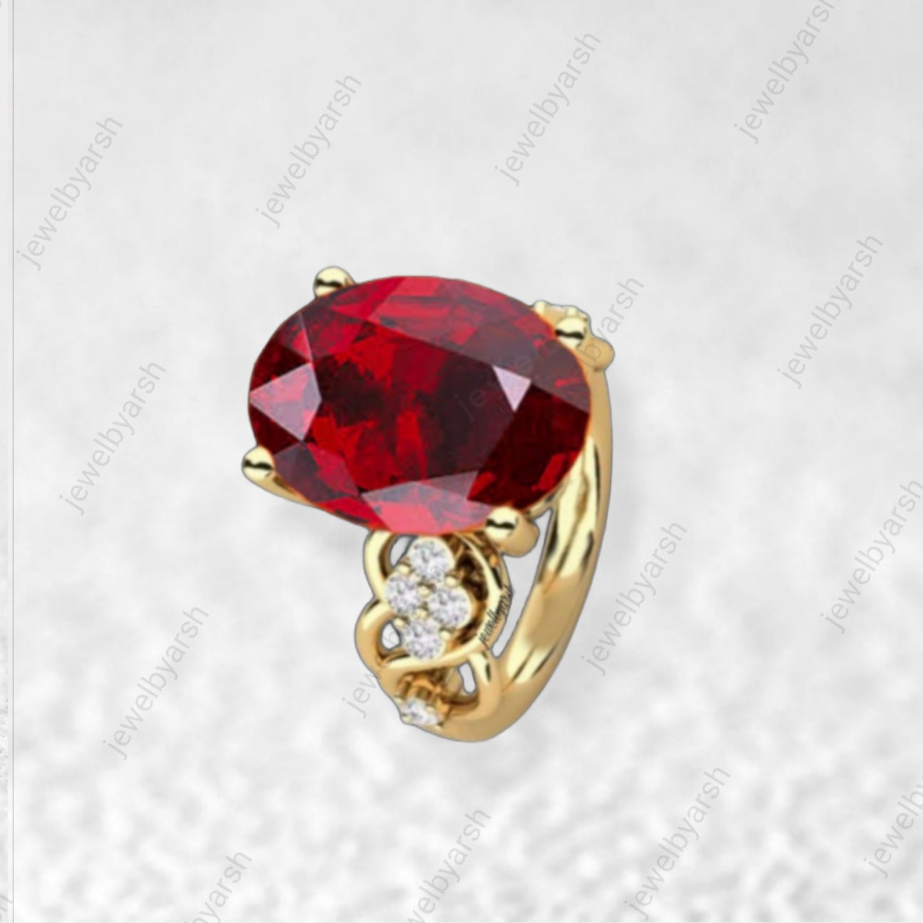 Oval Ruby Ring In Gold Plated 925 Sterling Silver, 1ct Lab Created Ruby, CZ Diamond Accent
