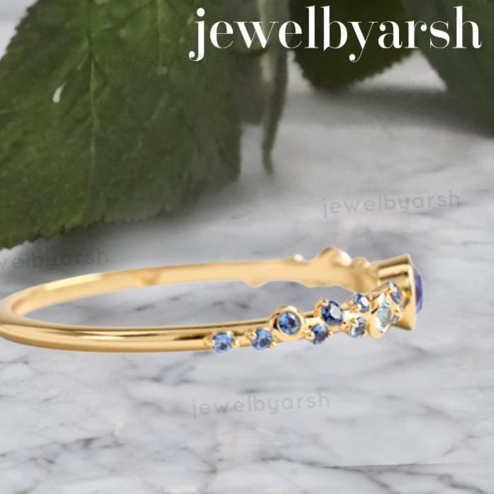14K Gold Sapphire Aquamarine Bracelet, Blue Sapphire & Aquamarine Bangle, 925 Sterling Silver Gemstone Bracelet, Anniversary Gift