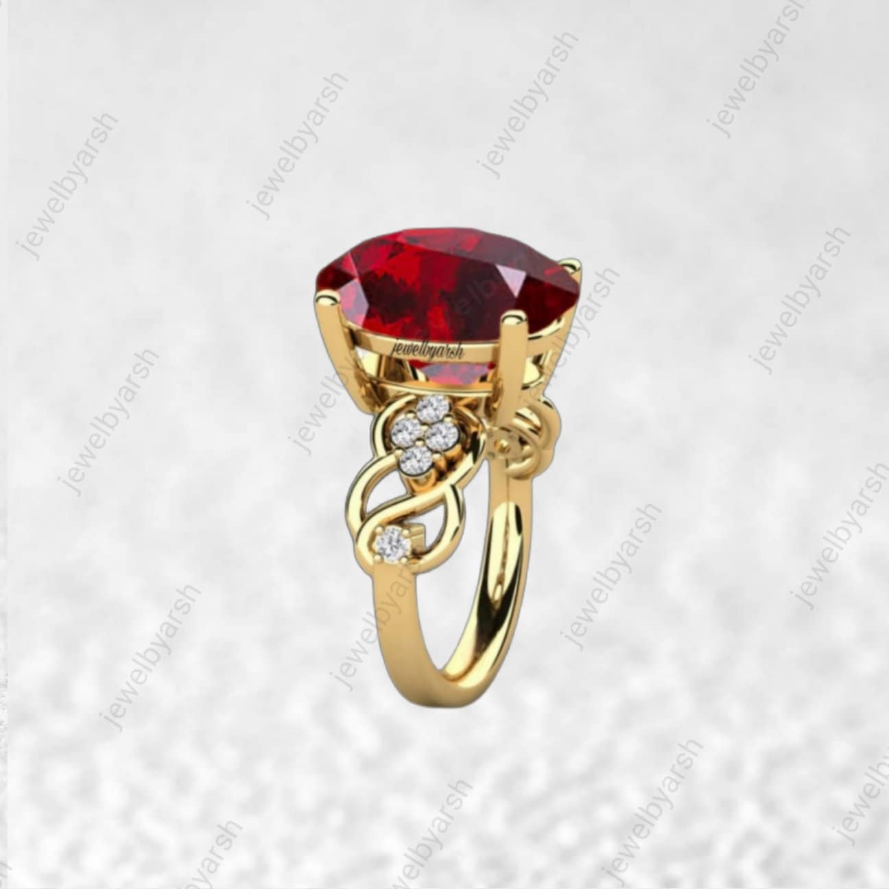 Oval Ruby Ring In Gold Plated 925 Sterling Silver, 1ct Lab Created Ruby, CZ Diamond Accent
