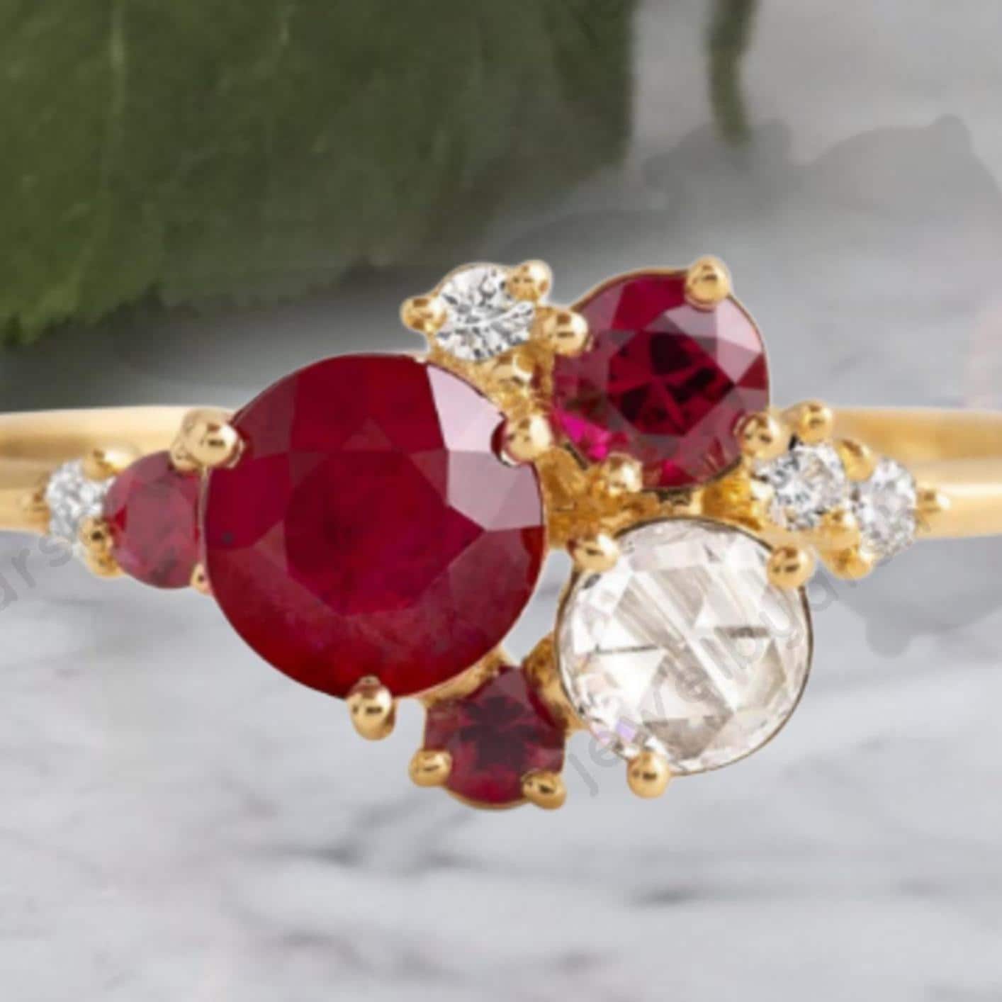 Multi Stone Cluster Ruby Ring, Wedding Anniversary Stone Ring, Colorful Gemstone Diamond Ring | Statement Ring For Women | Gift Jewelry