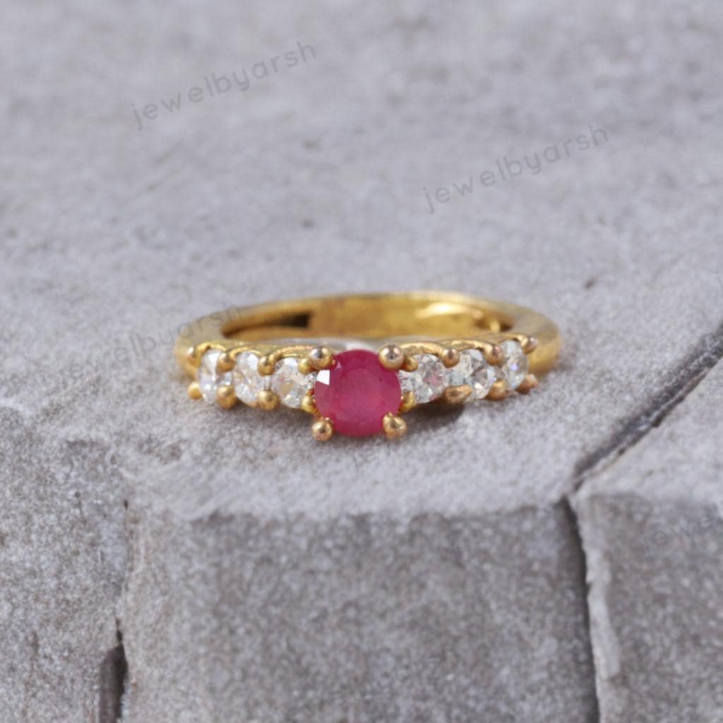 Silver Jewelry | Handmade Jewelry | Ruby Ring | CZ Diamond Ring | Anniversary Ring | Promise Ring
