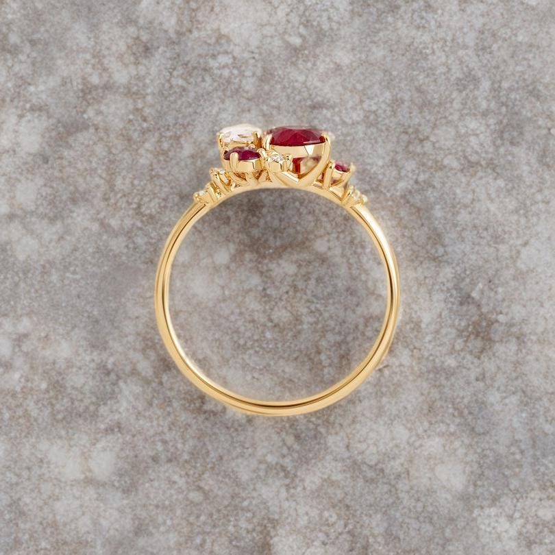 Multi Stone Cluster Ruby Ring, Wedding Anniversary Stone Ring, Colorful Gemstone Diamond Ring | Statement Ring For Women | Gift Jewelry