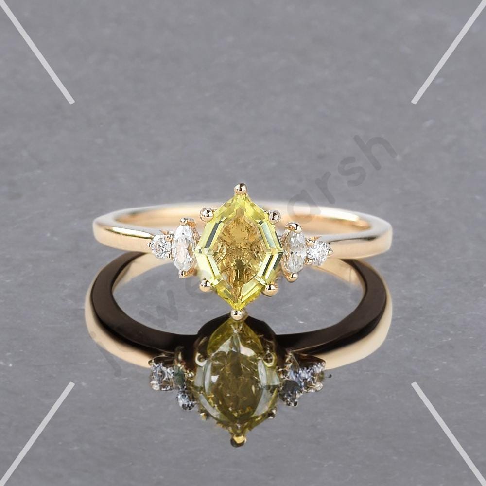 Oval Yellow Citrine Ring With Lab Grown Marquise Moissanite Side Stones | Minimal Citrine Gold Or Silver Ring