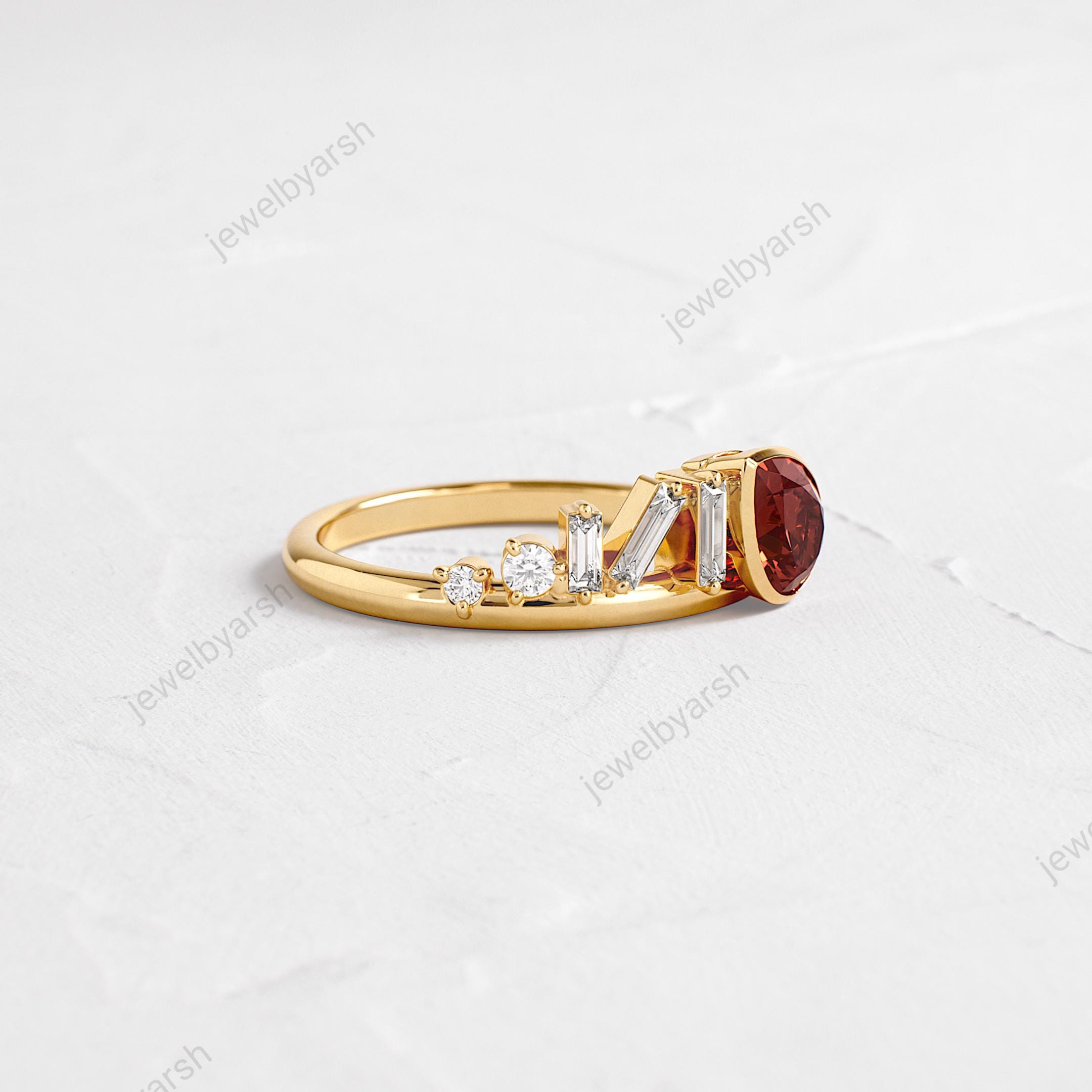 Pear Shape Red Garnet Wedding Ring, Round Cz Diamond Ring,  Rose Gold Bridal Ring , January  Birth Stone Ring  , Garnet Ring Gift For Her