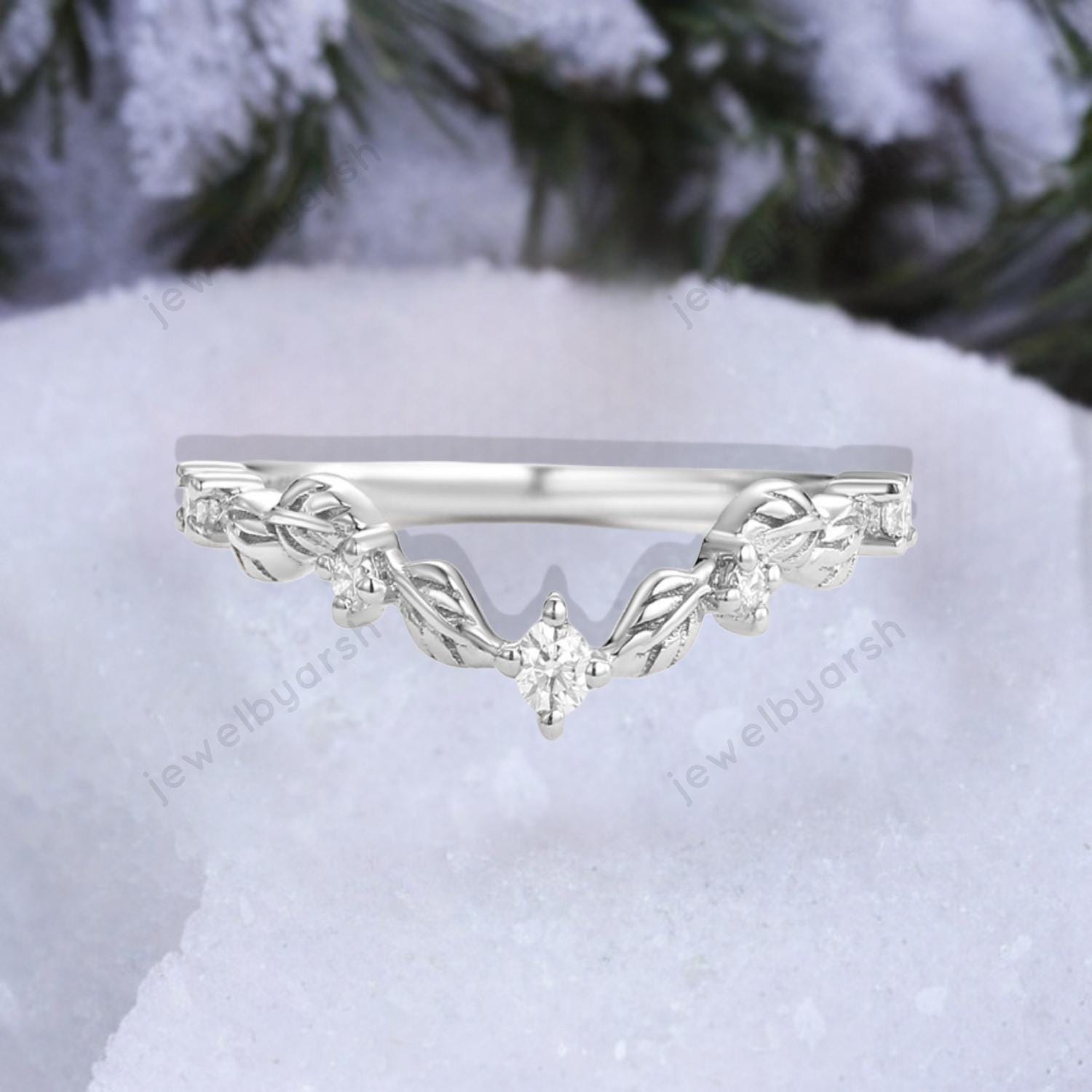 Round Moissanite Leaf Design Ring â€¢ Handmade Nature Inspired UK Jewelry â€¢ Elegant Gift For Women, Romantic Nature Inspired Jewelry For Her