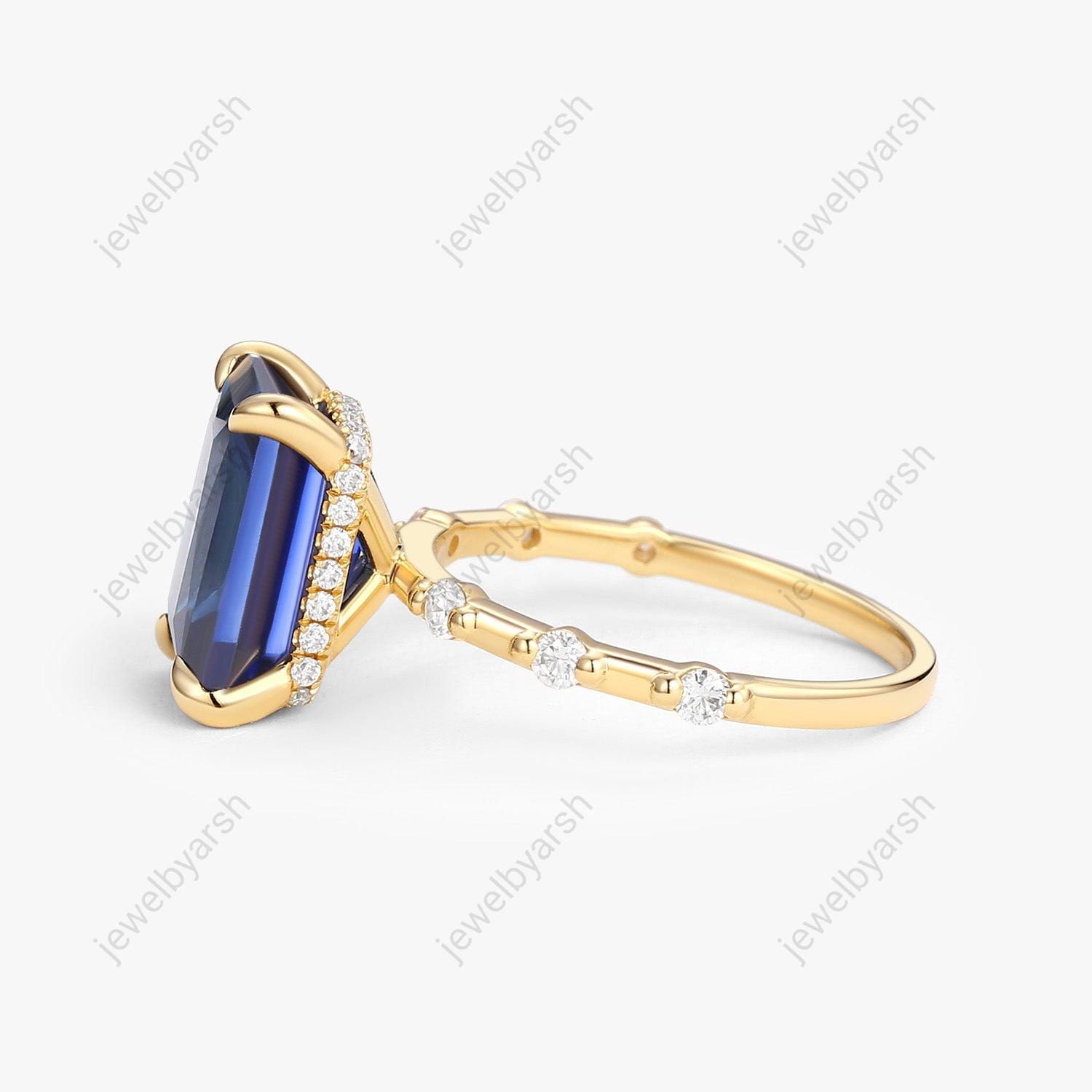 Princess Cut Blue Sapphire Ring â€¢ Sterling Silver Diamond Band
